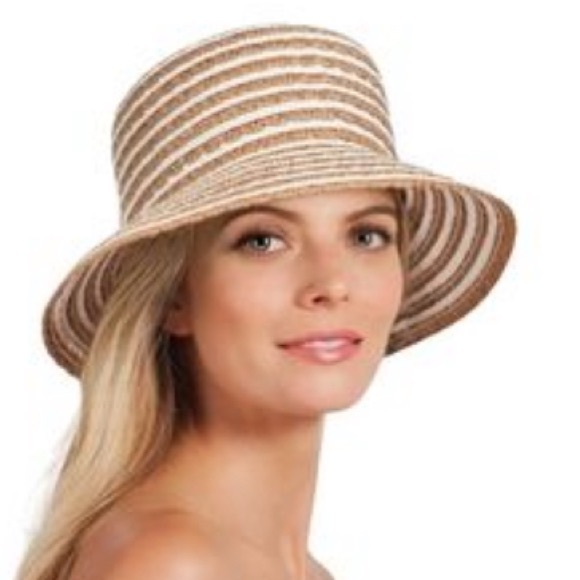 Eric Javits Packable UPF 50+ White & Beige Bucket Sun Hat - 3" Brim / One Size - Picture 6 of 7